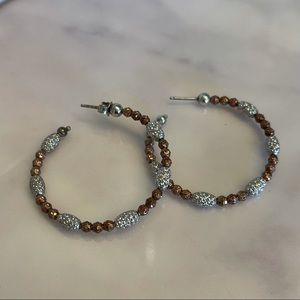 Bronze & Silver Beaded Hoop Earrings